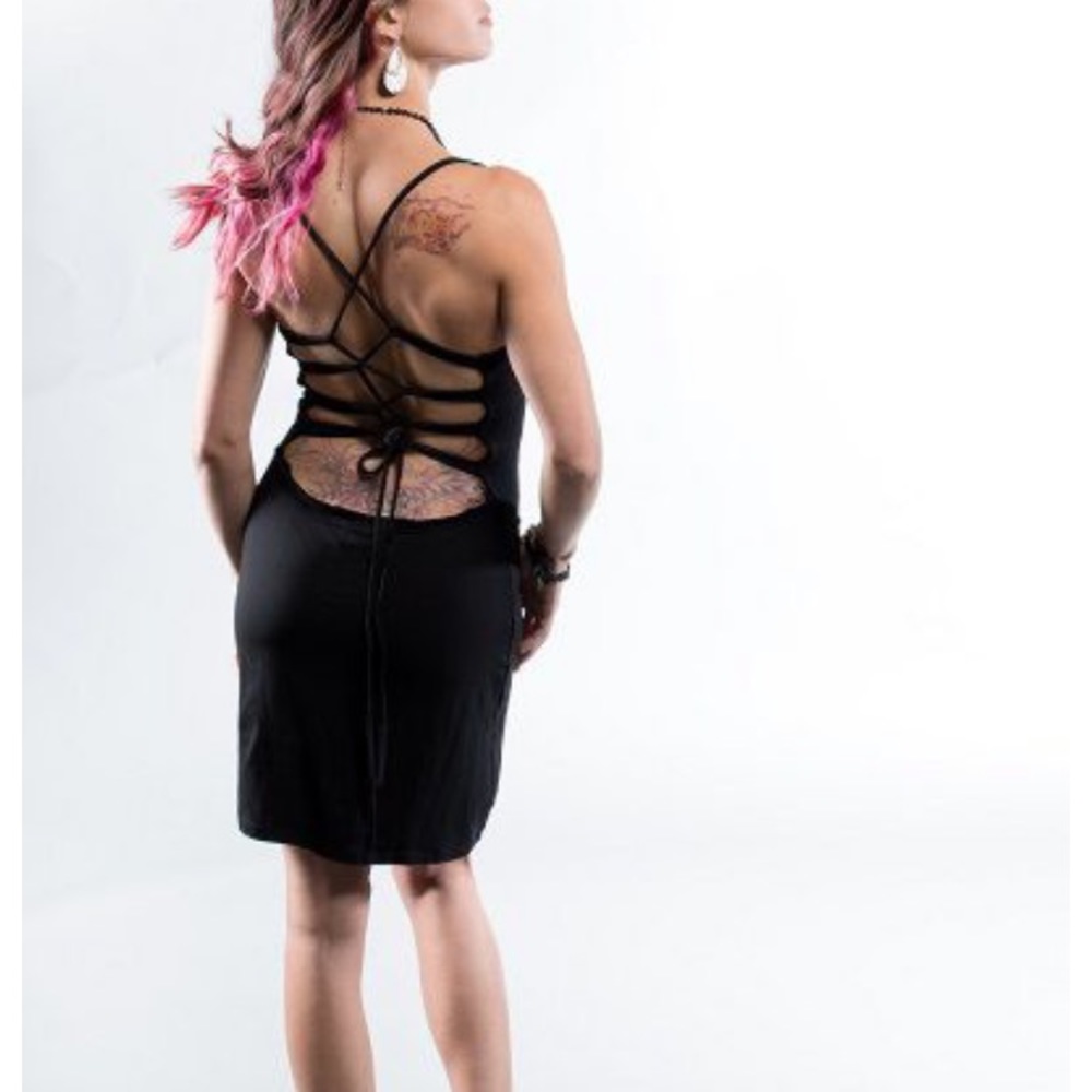 NWOT Filosophy dress - short black dress with back string wrap ties